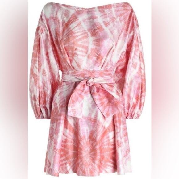 Zimmermann Winsome Cinch Dress Pink White Tie-Dye Long Sleeve Dress US Size 8 - Picture 2 of 12
